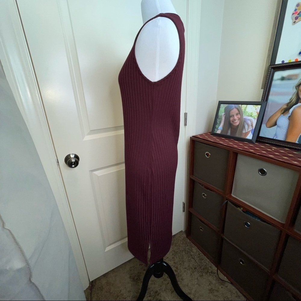 Nine West Ribbed Crewneck Midi Dress Sleeveless Plum Sz S - Picture 7 of 15